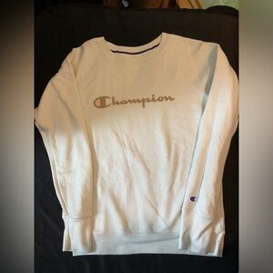 Champion Cream Logo Crewneck Sweatshirt Women’s Small Cropped 19” Length